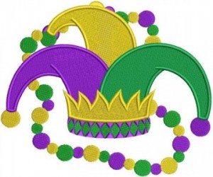 a mardi gras/carnival hat and beads